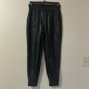 Express black stretchy leather joggers.